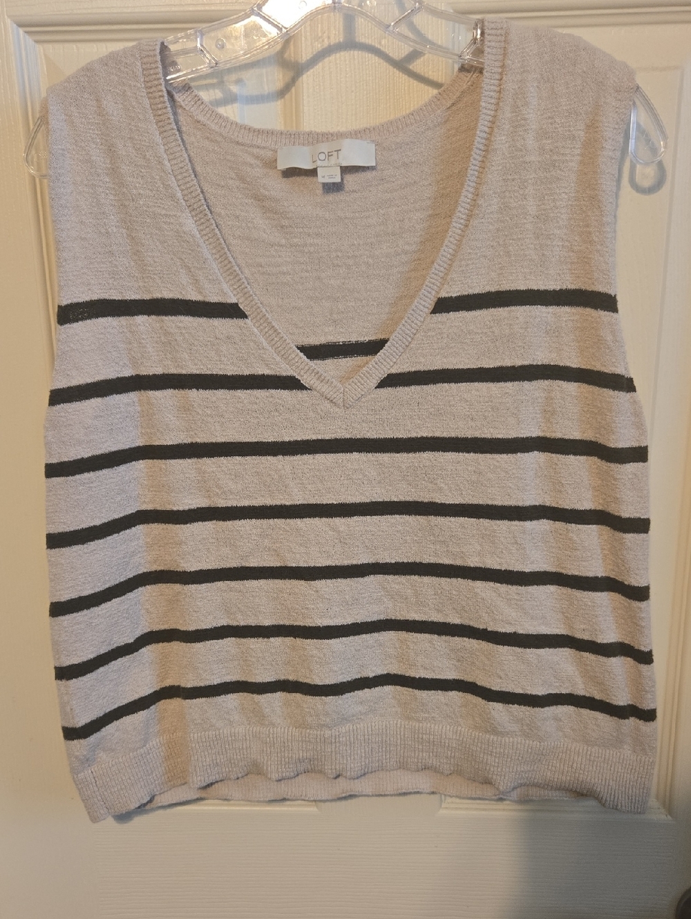 LOFT Sleeveless V-Neck Striped Knit Top - Beige & Black